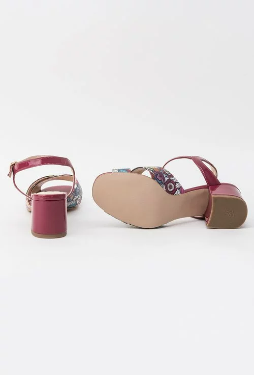 Sandale burgundy-pal din piele naturala cu imprimeu colorat Luna