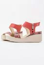 Sandale corai din piele naturala cu imprimeu geometric colorat Suzanne