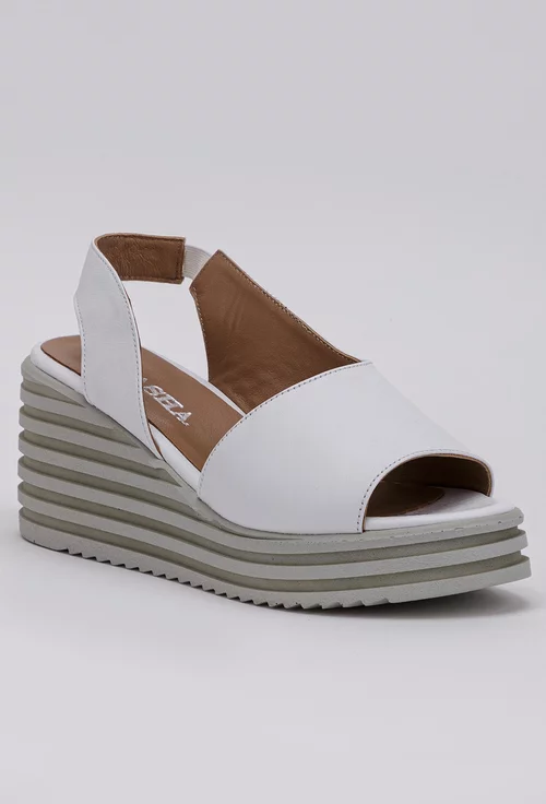 Sandale cu platforma albe din piele