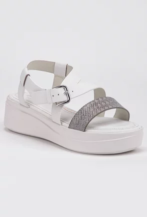 Sandale din piele alb cu argintiu