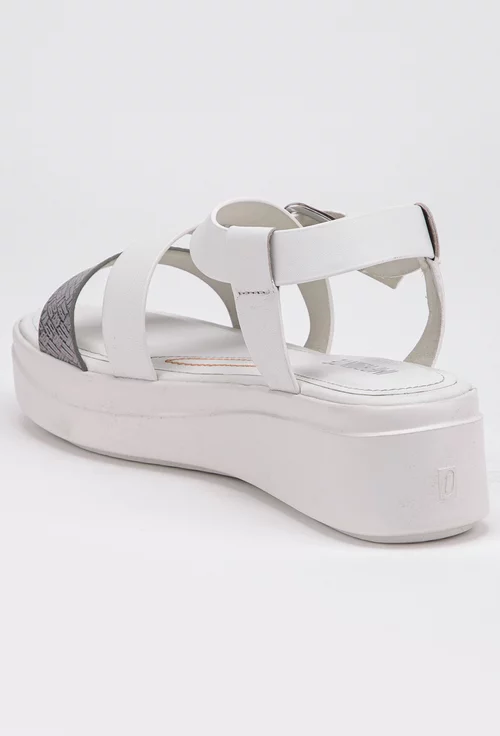 Sandale din piele alb cu argintiu