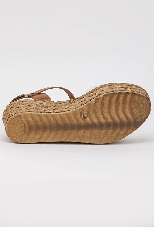 Sandale din piele maro cu alb si talpa inalta