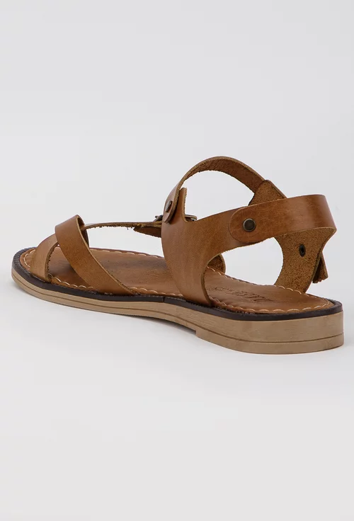 Sandale din piele maro cu doua catarame