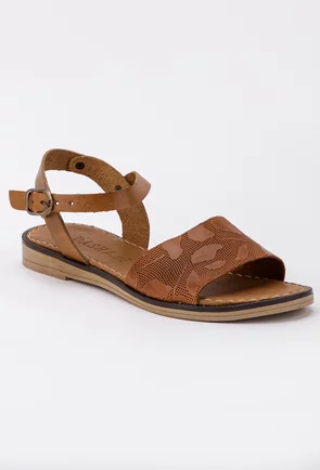 Sandale din piele maro cu model