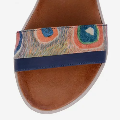 Sandale bleumarin din piele naturala cu imprimeu multicolor Arcadia