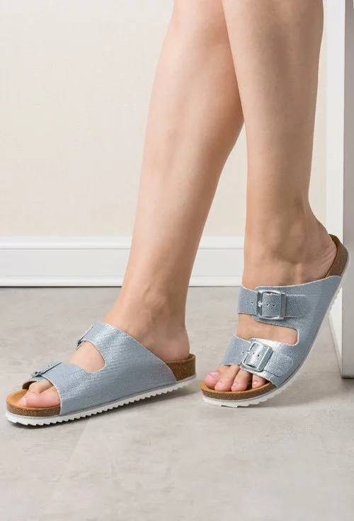 Sandale din piele naturala cu paiete bleu Eloise