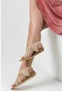 Sandale bej din piele naturala cu imprimeu colorat Ianis