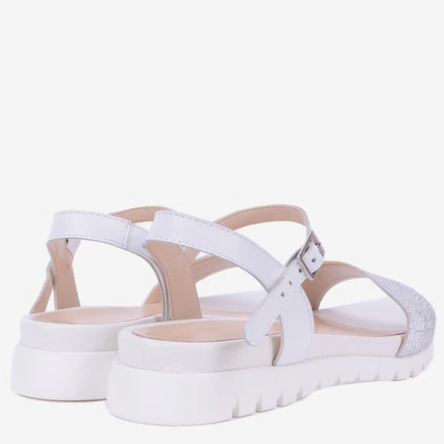 Sandale alb cu argintiu din piele naturala Jocelyn