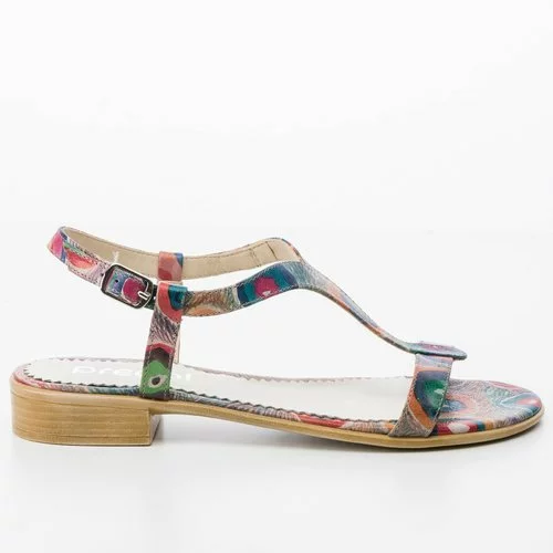 Sandale din piele naturala cu imprimeul multicolor Jolie