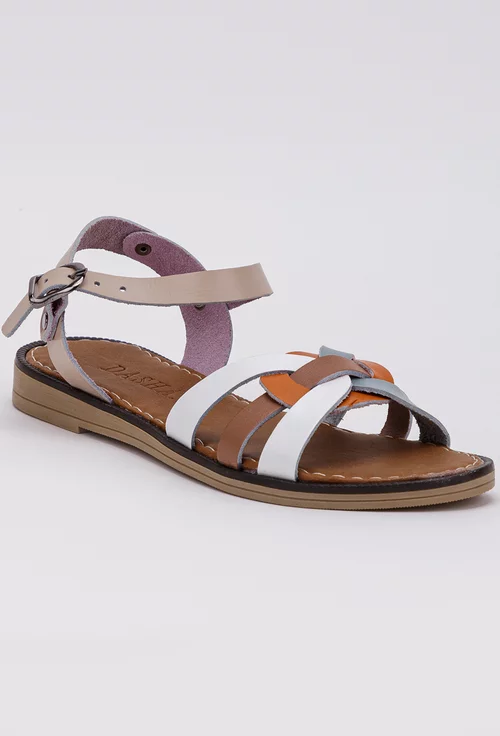 Sandale din piele naturala taupe cu detalii multicolore
