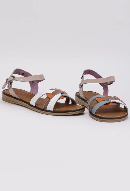 Sandale din piele naturala taupe cu detalii multicolore