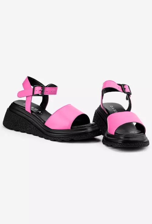 Sandale fuchsia din piele cu inchidere catarama