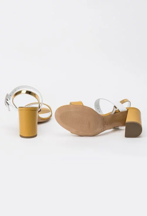 Sandale galben-mustar din piele naturala cu auriu Eliza