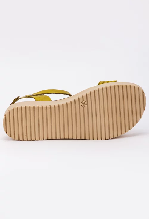 Sandale galben mustar din piele naturala design impletitura