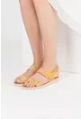 Sandale galbene cu imprimeu multicolor din piele naturala Arcadia