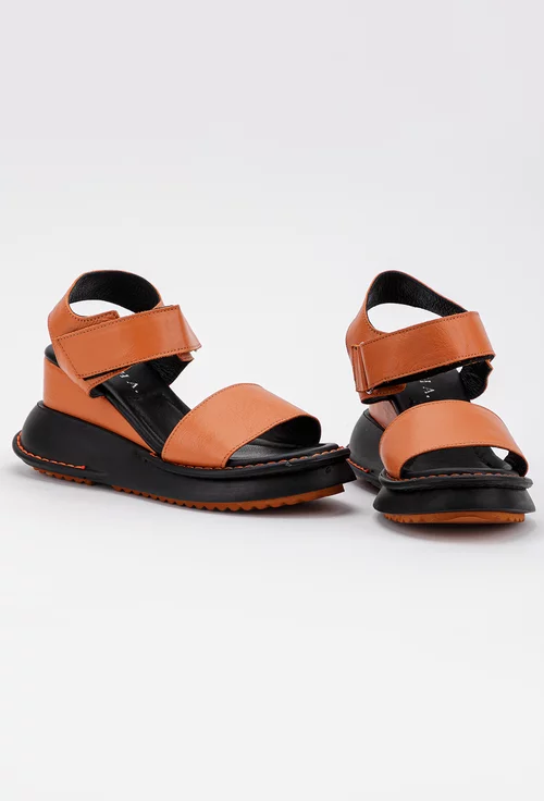Sandale in tonuri portocaliu negru din piele naturala