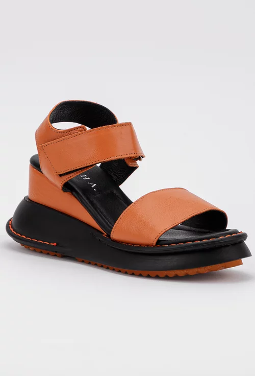 Sandale in tonuri portocaliu negru din piele naturala