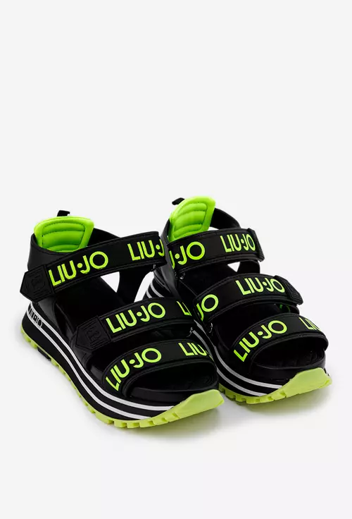 Sandale LiuJo negre cu detalii verzi