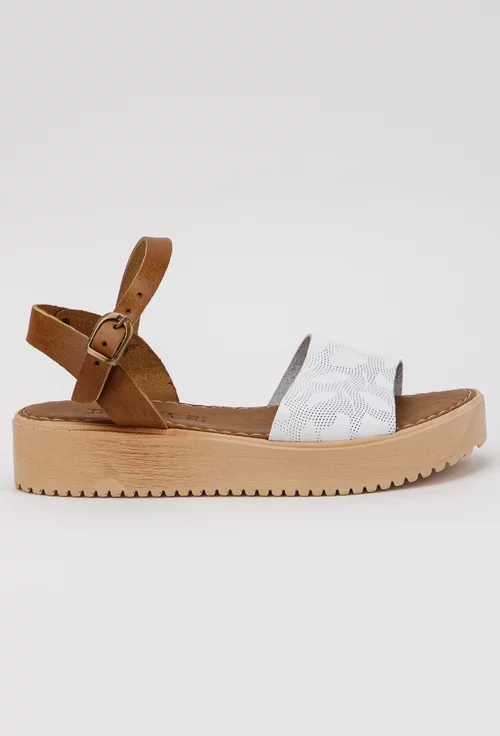Sandale maro cu alb si model din piele naturala