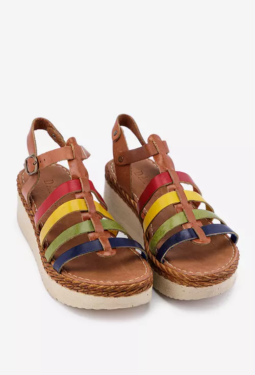 Sandale multicolore din piele naturala