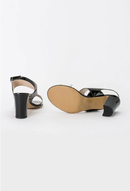 Sandale negre cu argintiu din piele naturala lacuita Soleda