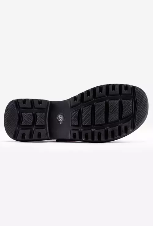 Sandale negre cu fuchsia din piele naturala