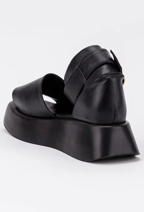 Sandale negre din piele cu bareta in jurul gleznei