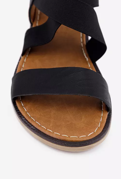 Sandale negre din piele cu barete elastice