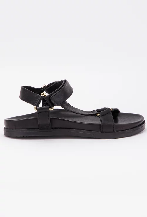 Sandale negre din piele cu detalii metalice