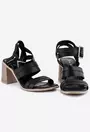 Sandale negre din piele cu toc