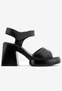 Sandale negre din piele cu toc gros