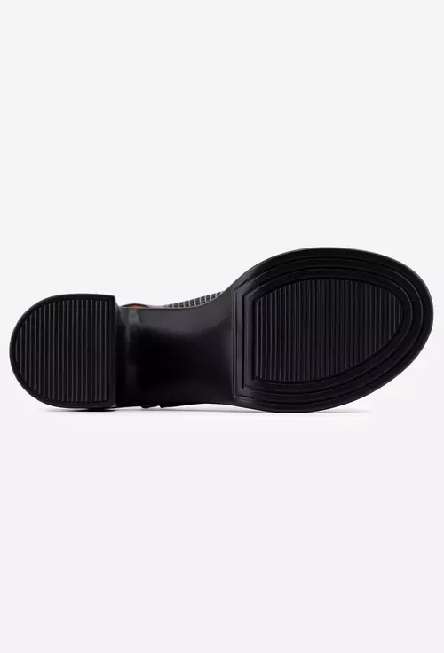 Sandale negre din piele cu toc gros si platforma