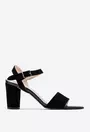 Sandale negre din piele intoarsa cu toc