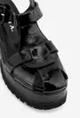Sandale negre din piele lacuita cu toc gros si platforma