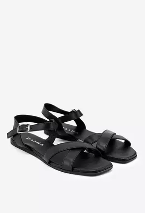 Sandale negre din piele naturala