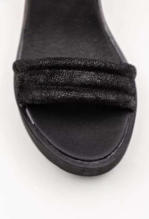 Sandale negre din piele naturala cu talpa ortopedica si platforma