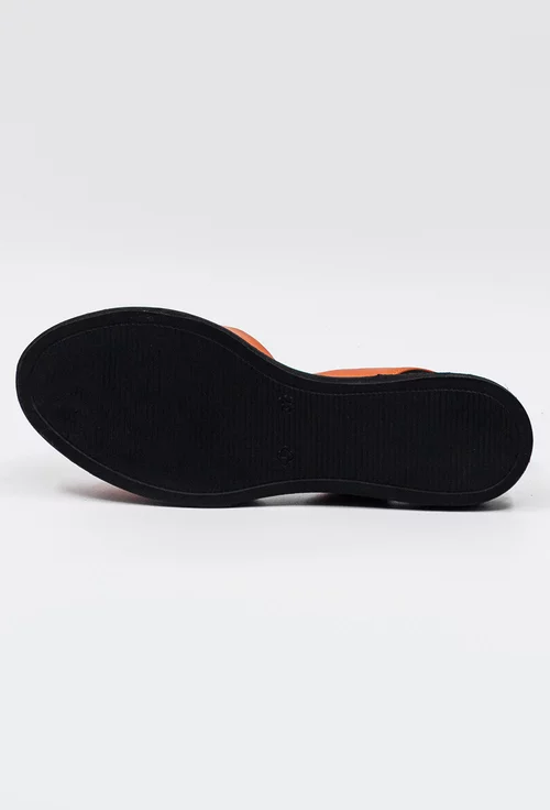 Sandale portocalii din piele cu detaliu brosa