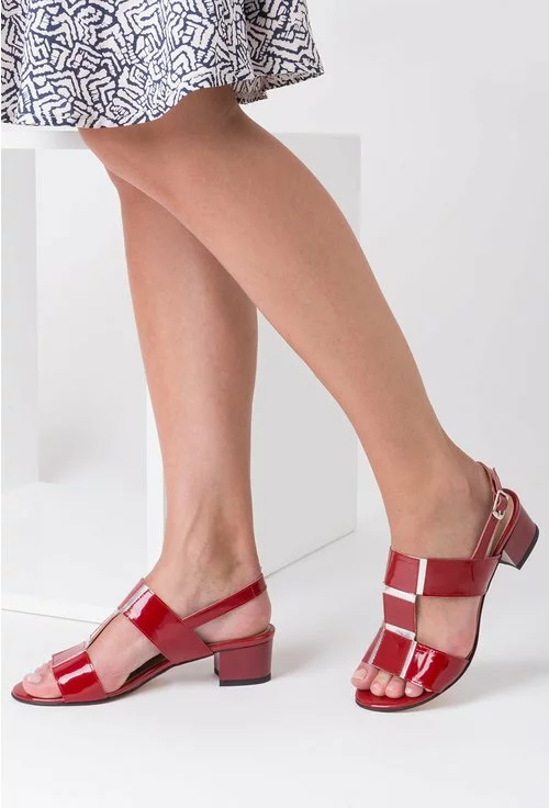 Sandale rosii din piele naturala cu argintiu Silvia