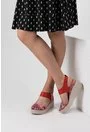 Sandale rosii din piele naturala cu imprimeu multicolor Sonia