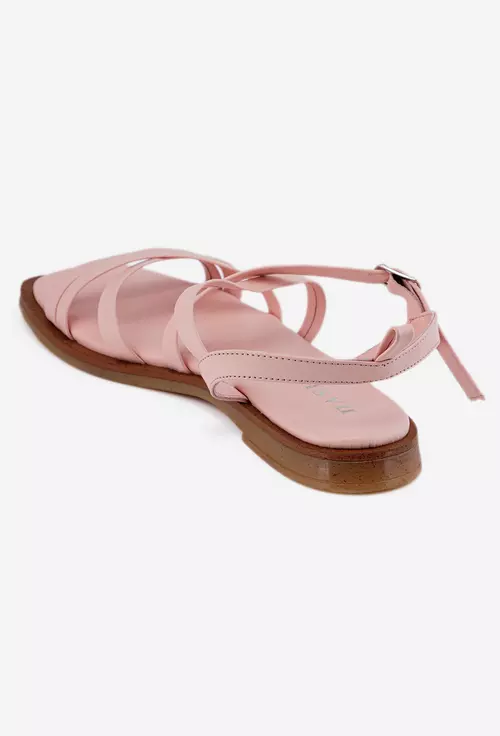 Sandale roz deschis din piele cu varf patrat