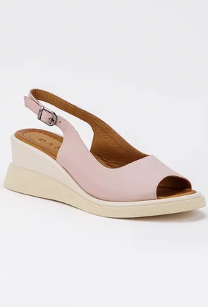 Sandale roz din piele cu platforma crem