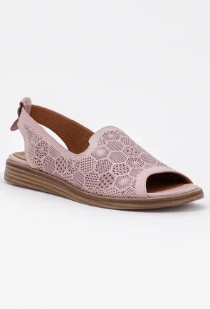 Sandale roz lila din piele cu perforatii