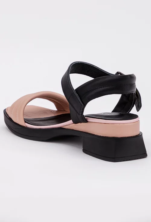 Sandale roz pal cu negru din piele