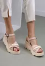 Sandale roz pudra cu bej din piele naturala