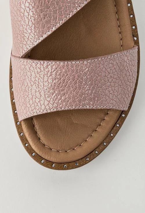 Sandale roz pudra din piele naturala cu insertii sclipitoare Beatrice