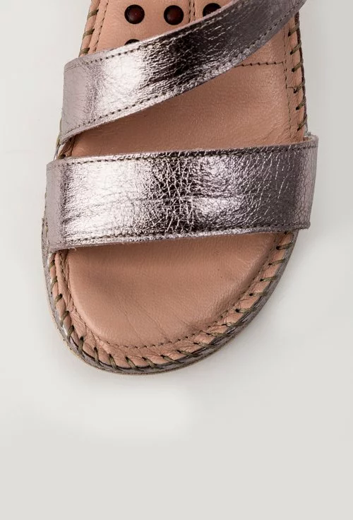 Sandale roze metalizat din piele naturala Abrienda