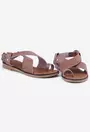 Sandale taupe din piele cu bareta la deget