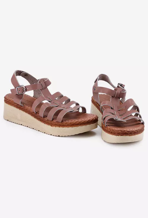 Sandale taupe din piele naturala