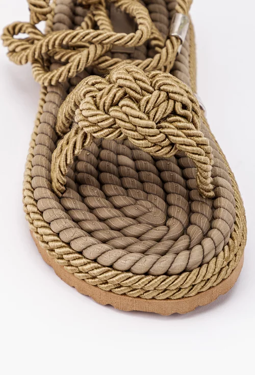 Sandale taupe din sfoara cu prindere pe glezna