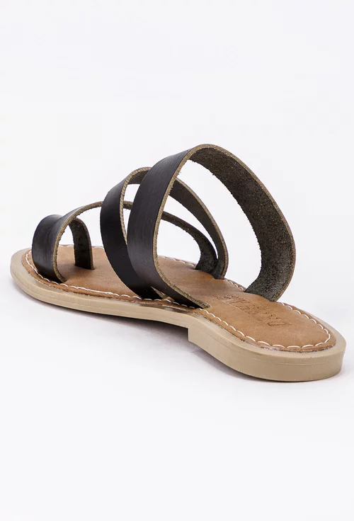 Sandale tip papuc cu barete negre din piele